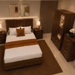 Double Bed Storage Furniture Set - 2 Door Mirror Wardrobe - Five Drawer Chest - Matching Bedside Tables