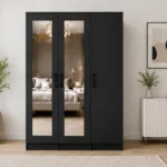Black 3 Door Wardrobe with Mirrors – Stylish Wooden Bedroom Furniture
