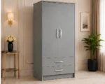 Two Door Wardrobe with Bottom Drawers with grey colors wardrobe - Image 2