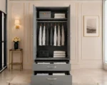 Two Door Wardrobe with Bottom Drawers with gray colors wardrobe - Modern wardrobe - Image 4