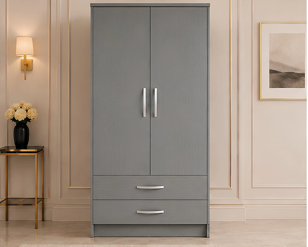 Modern Closet Wardrobe Two Door Wardrobe with Bottom Drawers with grey colors wardrobe - Image 1