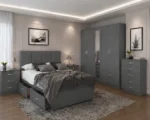 Modern Double Bed Furniture Set – 5 Door Mirrored Wardrobe with Four Bottom Drawers – Chest of 5 Drawers & Two Bed Side Tables - Image 5