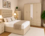 Elegant Home Furniture Set – Double Bed with 5 Door Full Length Mirror Wardrobe, Chest of 5 Drawers & Two Bed Side Tables - Image 4