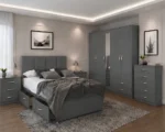 Modern Double Bed Furniture Set – 5 Door Mirrored Wardrobe with Four Bottom Drawers – Chest of 5 Drawers & Two Bed Side Tables - Image 2