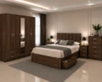 Modern Complete Bedroom Set – Double Bed with 5 Door Wardrobe, Full Length Mirror, Four Bottom Drawers, Five Drawer Chest & Two Bed Side Tables - Image 3