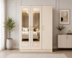 Modern Cream 3 Door Mirrored Wardrobe – Elegant Bedroom Storage Cabinet