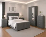 Deluxe King Size Bed Bedroom Suite - Two Door Wardrobe With One Mirror - Chest of Five Drawers With Two Bed Side Table - Image 2
