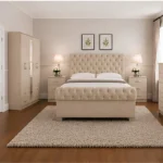 Complete Bedroom Furniture Collection – Double Bed, 5 Door Wardrobe with Full Length Mirror, Chest of Five Drawers & Matching Bed Side Tables