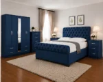 Designer Bedroom Furniture Set – Five Door Full Mirror Wardrobe, Four Bottom Drawers, Double Bed & Five Drawer Chest - Image 5
