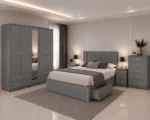 Complete Bedroom Furniture Collection – Double Bed, 5 Door Wardrobe with Full Length Mirror, Chest of Five Drawers & 2 Bed Side Tables - Image 2
