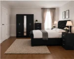 Modern Double Bed Furniture Set – 5 Door Wardrobe with Full Length Mirror, Four Bottom Drawers, Chest of Five Drawers & Two Bed Side Tables - Image 2