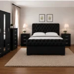 Modern Double Bed Furniture Set – 5 Door Wardrobe with Full Length Mirror, Four Bottom Drawers, Chest of Five Drawers & Two Bed Side Tables