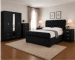 Modern Double Bed Furniture Set – 5 Door Wardrobe with Full Length Mirror, Four Bottom Drawers, Chest of Five Drawers & Two Bed Side Tables - Image 4