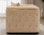 Madrid Beige 2 Seater Sofa – Luxury Chesterfield Fabric Sofa with Gold Accents | UK - Image 5