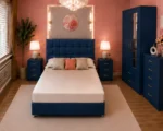 Luxury King Size Bed Set - Two Door Wardrobe With Mirror And Bottom Drawer - Chest of Five Drawers - Two Bedside Tables