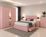 Elegant Double Bed Room Furniture – Five Door Wardrobe, Full Length Mirror, Four Bottom Drawers, Chest of Five Drawers & Bed Side Tables - Image 2