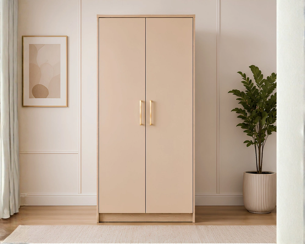 Modern Wardrobe Cabinet (17) Premium Quality 2 Door Wardrobe – Organize in Style with beige colors - Image 1