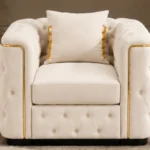 Madrid light beige Armchair – Luxury Chesterfield Accent Chair with Gold Accents | UK