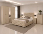 Premium Double Bed Furniture Set With Five Door Wardrobe With One Long Mirror - Chest of Five Drawers With Two Bed Side Table - Image 5