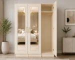 Modern Cream 3 Door Mirrored Wardrobe – Elegant Bedroom Storage Cabinet - Image 4