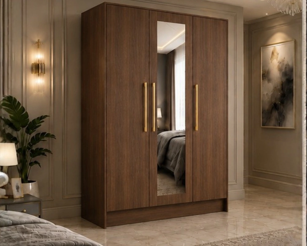 Premium 4 Door Wardrobe with Centre Mirror – Elegant Bedroom Furniture Luxury Gloss 3 Door Mirrored Wardrobe - Modern Bedroom 3 Door Mirror Wardrobe - Image 1