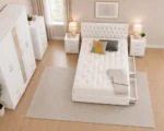 Modern Bedroom Collection – Double Bed, Five Door Wardrobe, Full Length Mirror, Four Bottom Drawers & Matching Bed Side Tables - Image 4