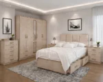 Premium Bedroom Essentials - Double Bed - Five Door Wardrobe With Dual Mirrors And Storage Drawers - Two Bedside Tables - Image 5