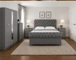Elegant Bedroom Suite – Five Door Wardrobe Featuring a Full Length Mirror, Four Bottom Drawers & Two Bed Side Tables