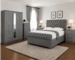 Elegant Bedroom Suite – Five Door Wardrobe Featuring a Full Length Mirror, Four Bottom Drawers & Two Bed Side Tables - Image 3