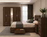 Modern Complete Bedroom Set – Double Bed with 5 Door Wardrobe, Full Length Mirror, Four Bottom Drawers, Five Drawer Chest & Two Bed Side Tables - Image 2