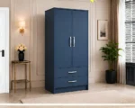Luxury Wooden 2 Door Storage Wardrobe with Blue colors wardrobe - Premium Two Door Bedroom Wardrobe - Image 3
