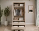 2 Door Wardrobe with Half Mirror & 2 Drawers with beige colors - Modern Two Door Wardrobe with 2 Drawers & 2 Mirrors - Image 4