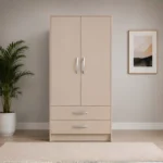 Modern Storage 2 door Wardrobe for Clothes Organization  with beige colors - Stylish Two Door Storage Wardrobe
