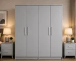 Modern Light Grey 4 Door Wardrobe – Spacious Bedroom Storage Cabinet - Image 3