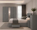 Complete Bedroom Furniture Collection – Double Bed, 5 Door Wardrobe with Full Length Mirror, Chest of Five Drawers & 2 Bed Side Tables - Image 3