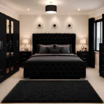 Modern Bedroom Furniture Set – King Size Bed with 6 Door Wardrobe, Two Full Length Mirrors, Four Bottom Drawers & Two Bed Side Tables