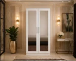 Modern White 2 Door Wardrobe with Dual Full-Length Mirrors - Elegant Double Door Wardrobe with Storage Drawers