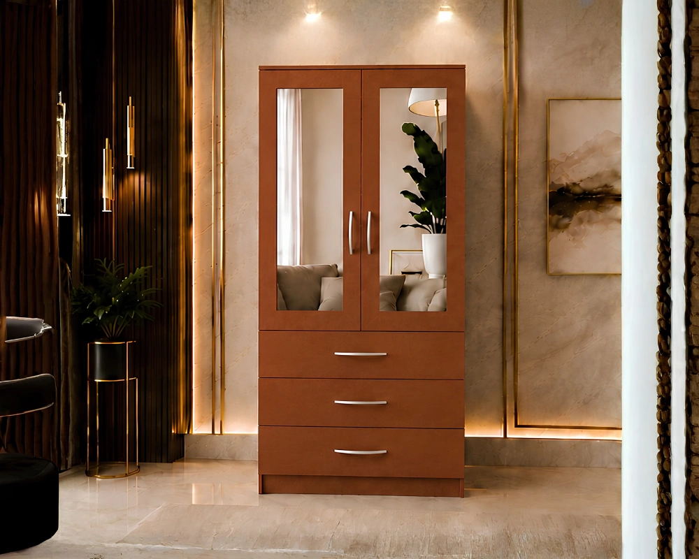 Premium Storage Cabinet (9) Two Door Wardrobe - Two Door Wardrobe with 2 Mirrors and 3 Drawers - Image 1