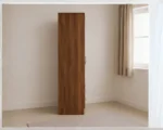 Contemporary Half Mirror Double Door Wardrobe with walnut colors - Elegant 2 Door Wardrobe with Dual Mirrors and Drawers - Image 4