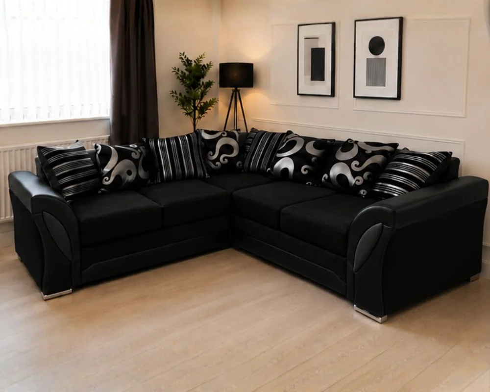 Shannon Minimalist 5 Seater U Shape Sofa – Stylish Home Interior Shannon 5 Seater Corner Sofa - Luxury Black Corner Sofa - Image 1
