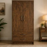 Luxury Double Door Bedroom Wardrobe - Contemporary Two Door Wardrobe Cabinet - Deluxe 2 Door Wardrobe with 2 Drawers