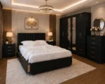Modern King Size Bed Furniture Set – 6 Door Mirrored Wardrobe – 5 Drawer Chest – Pair of Bedside Cabinets - Image 2
