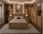 Designer Bedroom Furniture Set – Four Door Mirrored Wardrobe with Four Bottom Drawers, Double Bed & Five Drawer Chest - Image 5
