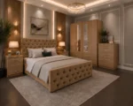 Designer Bedroom Furniture Set – Four Door Mirrored Wardrobe with Four Bottom Drawers, Double Bed & Five Drawer Chest - Image 4