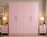 Modern Pink 4 Door Wardrobe – Stylish Bedroom Storage Cabinet - Image 2