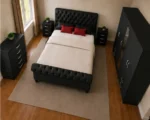 Luxury Sleigh Double Bed Furniture Set - Six Door Wardrobe With Four Drawer - Chest of Five Drawers With Two Bed Side Table - Image 4