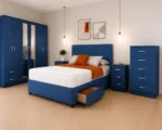 King Size Bed Bedroom Set - 6 Door Mirror Wardrobe With Bottom Drawers - 5 Drawer Chest - Two Bedside Tables