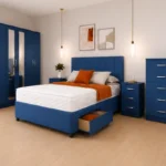 King Size Bed Bedroom Set - 6 Door Mirror Wardrobe With Bottom Drawers - 5 Drawer Chest - Two Bedside Tables