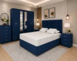 Complete King Size Bedroom Set – Six Door Mirrored Wardrobe with Four Drawers – Chest of Five Drawers – Two Bedside Tables - Image 2