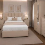 Complete Beige Bedroom Furniture Collection - Bed, Wardrobe, Chest of Drawers  & Side Tables
